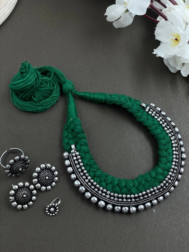 Threaded Choker Necklace Jewellery Combo oxidised German silver saree kurta Bloom - By Sushmita India Navratri Diwali Ganpati holi Eid