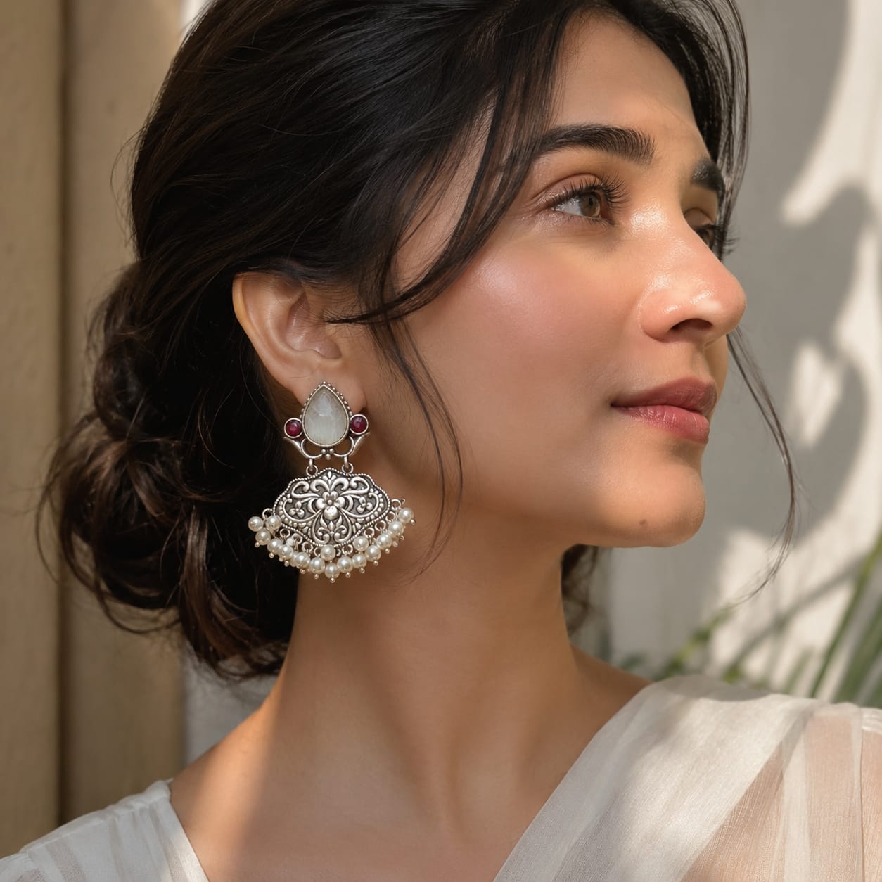 Monalisa stone Statement light-weighted  Silver Earrings