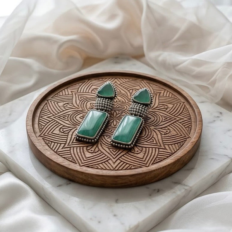 Monalisa stone Statement light-weighted  Silver Earrings