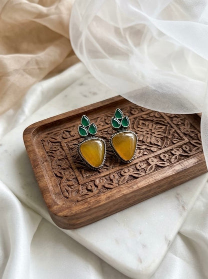 Monalisa stone Statement light-weighted  Silver Earrings