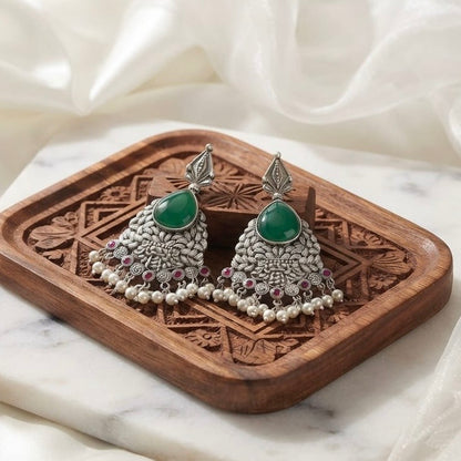 Monalisa stone Statement light-weighted  Silver Earrings