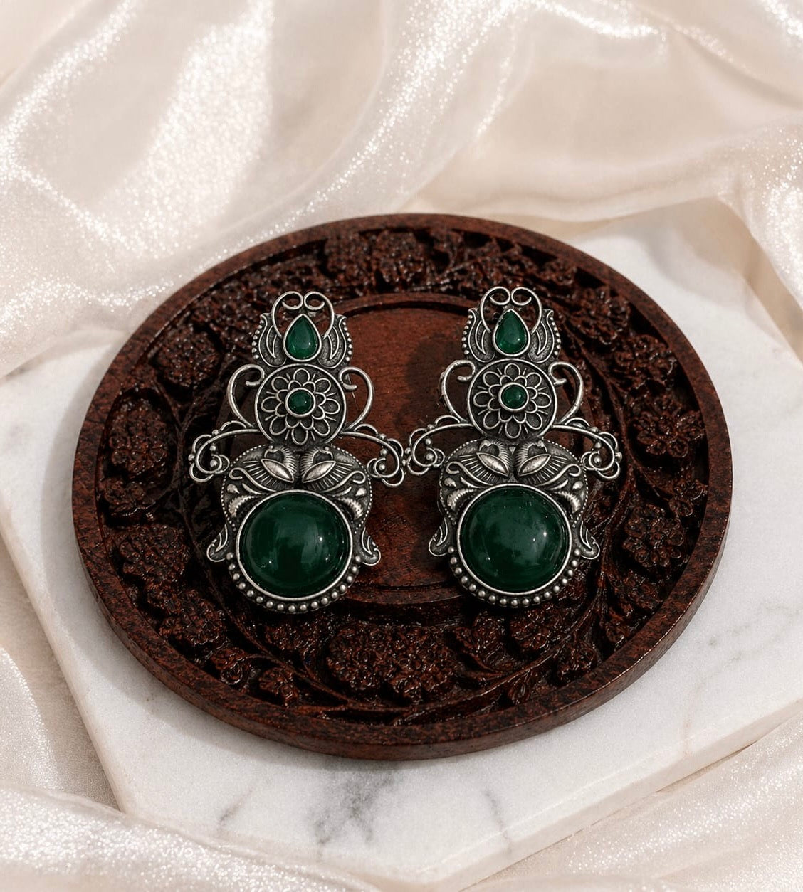 Monalisa stone Statement light-weighted  Silver Earrings