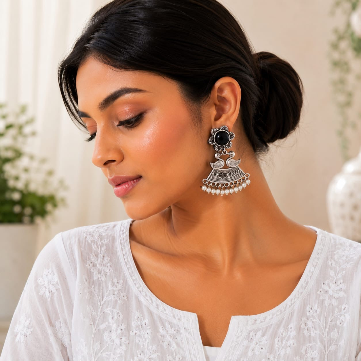 Monalisa stone Statement light-weighted  Silver Earrings