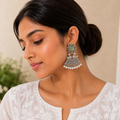 Monalisa stone Statement light-weighted  Silver Earrings