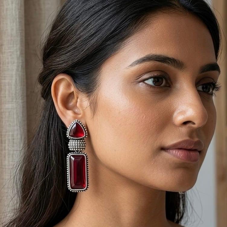 Monalisa stone Statement light-weighted  Silver Earrings