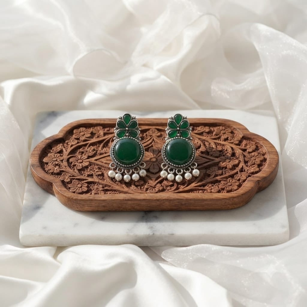 Monalisa stone Statement light-weighted  Silver Earrings