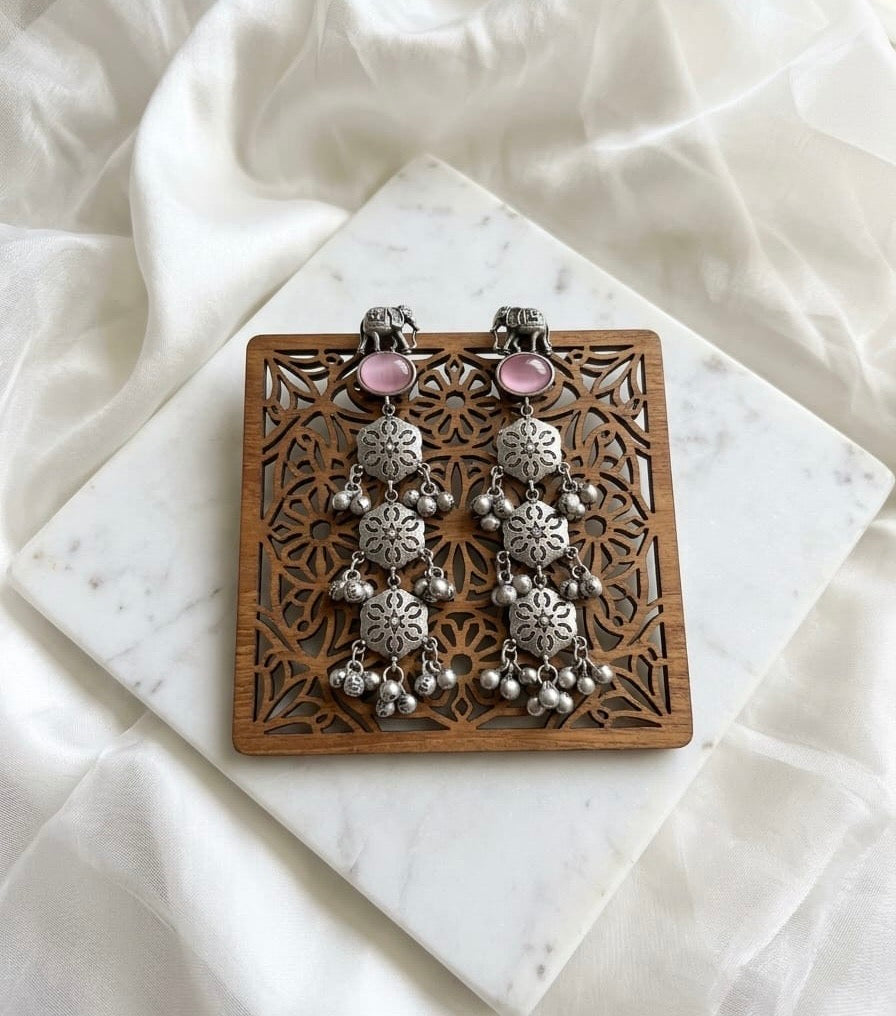 Monalisa stone Statement light-weighted  Silver Earrings