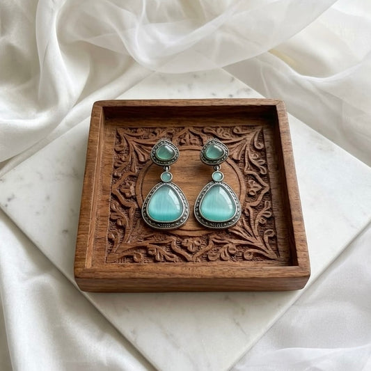 Monalisa stone Statement light-weighted  Silver Earrings