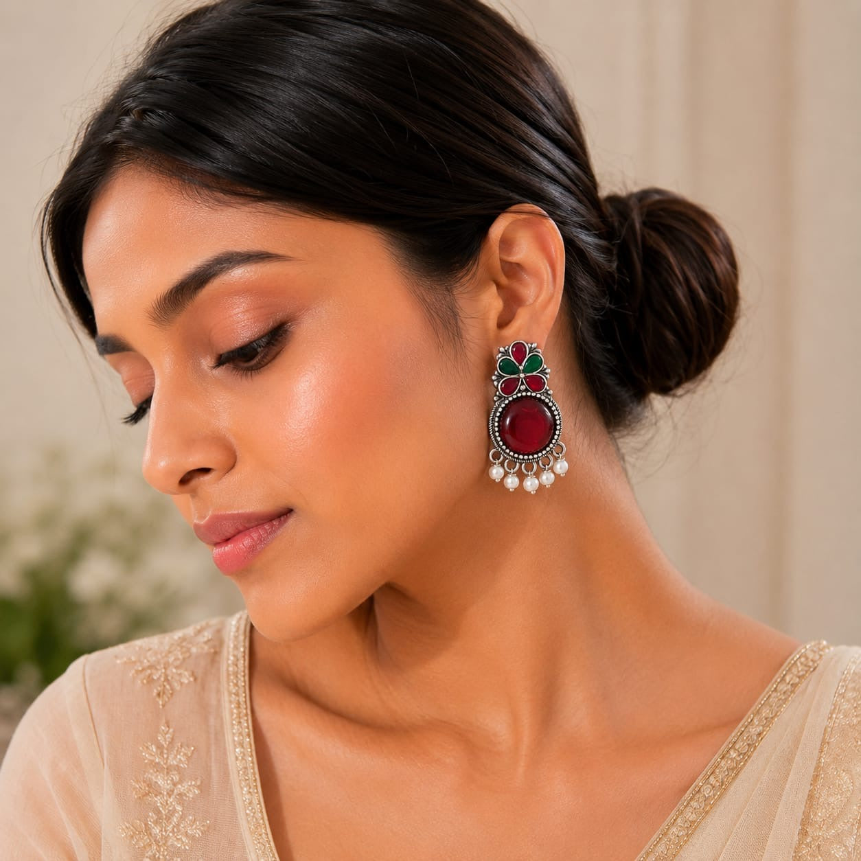 Monalisa stone Statement light-weighted  Silver Earrings