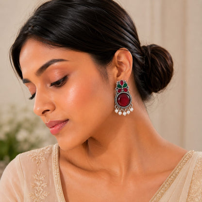 Monalisa stone Statement light-weighted  Silver Earrings
