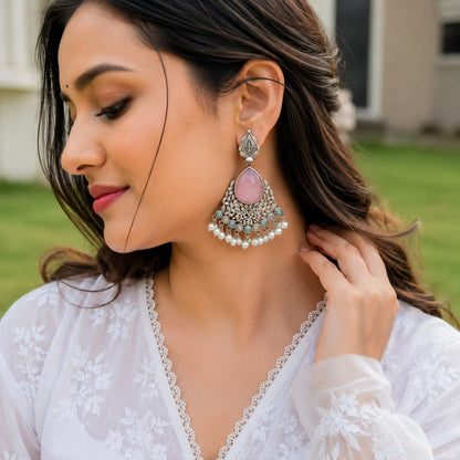 Monalisa stone Statement light-weighted  Silver Earrings