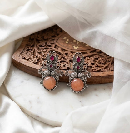 Monalisa stone Statement light-weighted  Silver Earrings