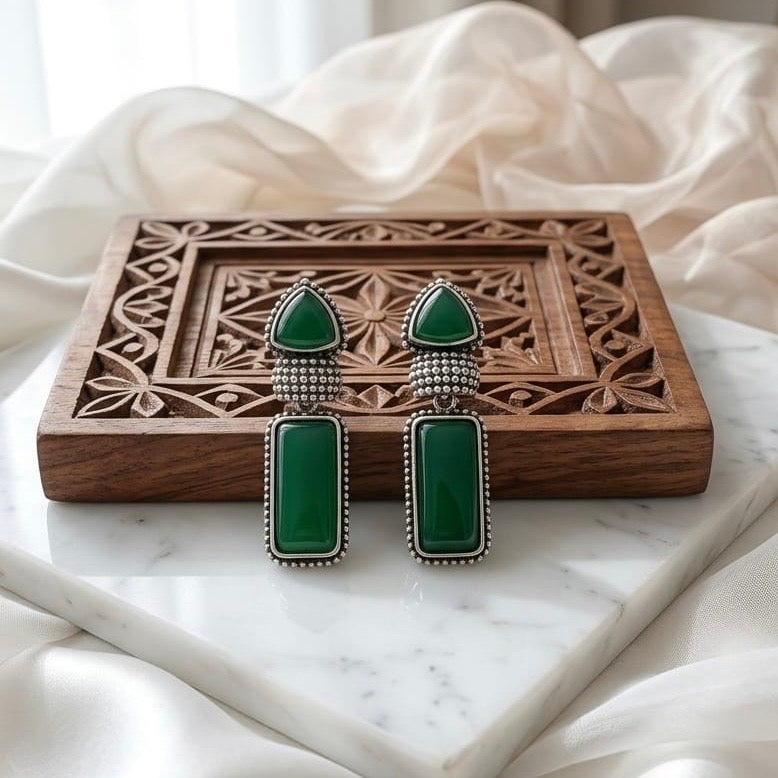 Monalisa stone Statement light-weighted  Silver Earrings