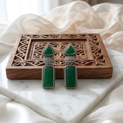 Monalisa stone Statement light-weighted  Silver Earrings