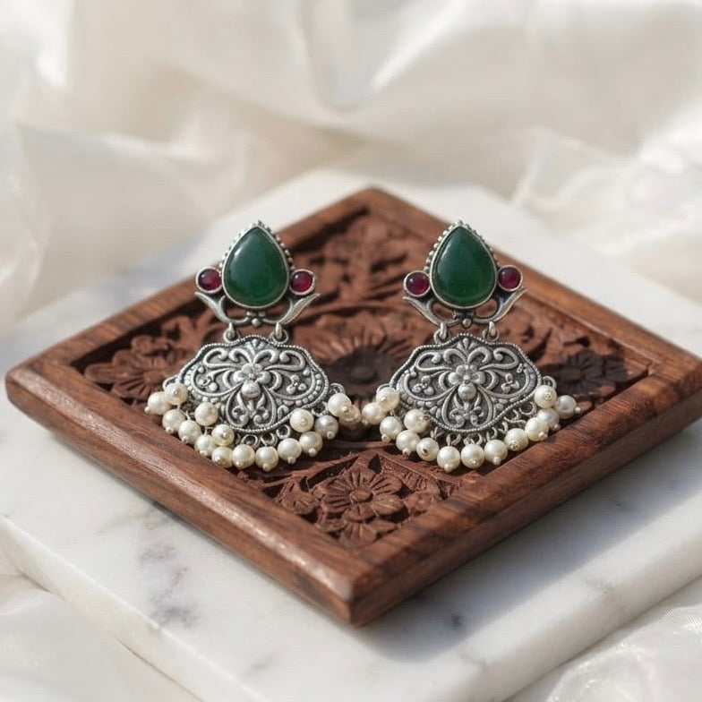 Monalisa stone Statement light-weighted  Silver Earrings