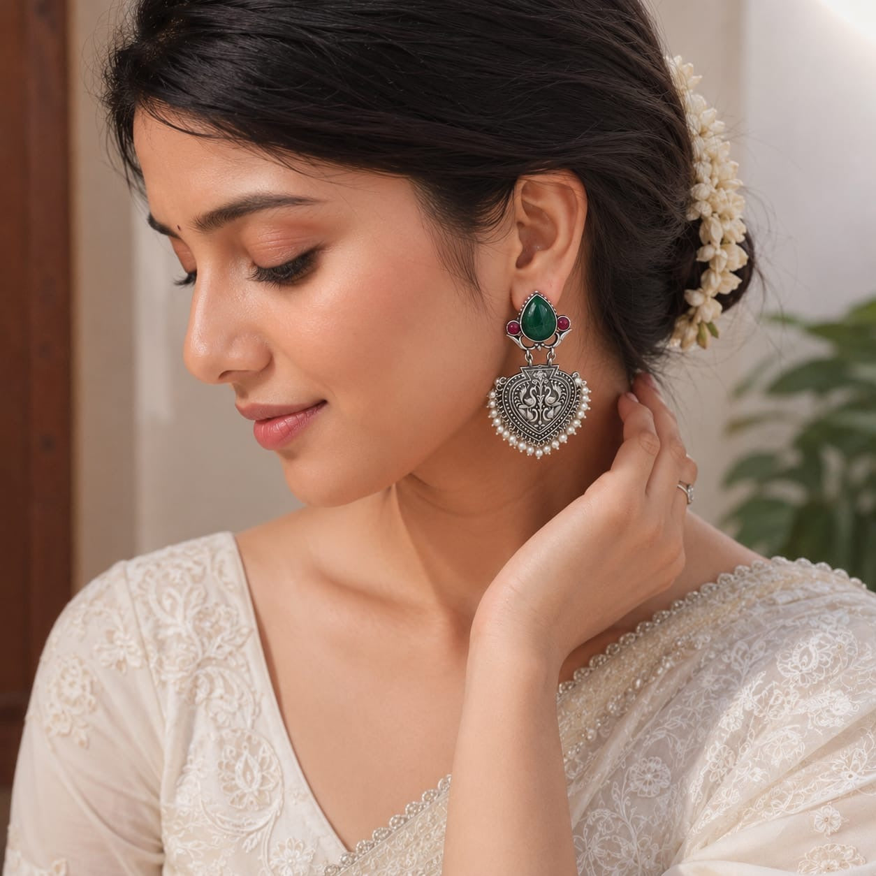 Monalisa stone Statement light-weighted  Silver Earrings