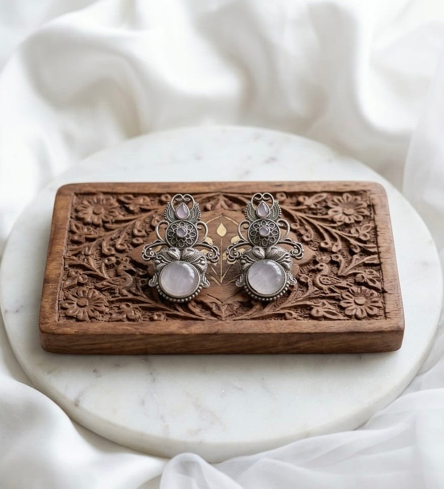 Monalisa stone Statement light-weighted  Silver Earrings