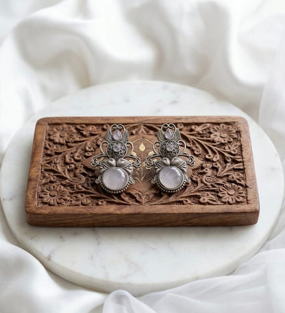 Monalisa stone Statement light-weighted  Silver Earrings