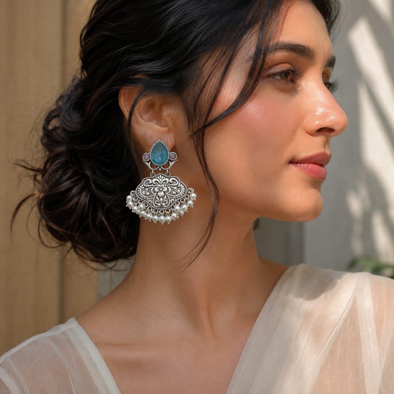 Monalisa stone Statement light-weighted  Silver Earrings