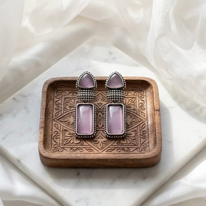 Monalisa stone Statement light-weighted  Silver Earrings