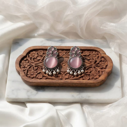 Monalisa stone Statement light-weighted  Silver Earrings