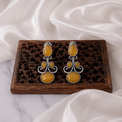 Monalisa stone Statement light-weighted  Silver Earrings