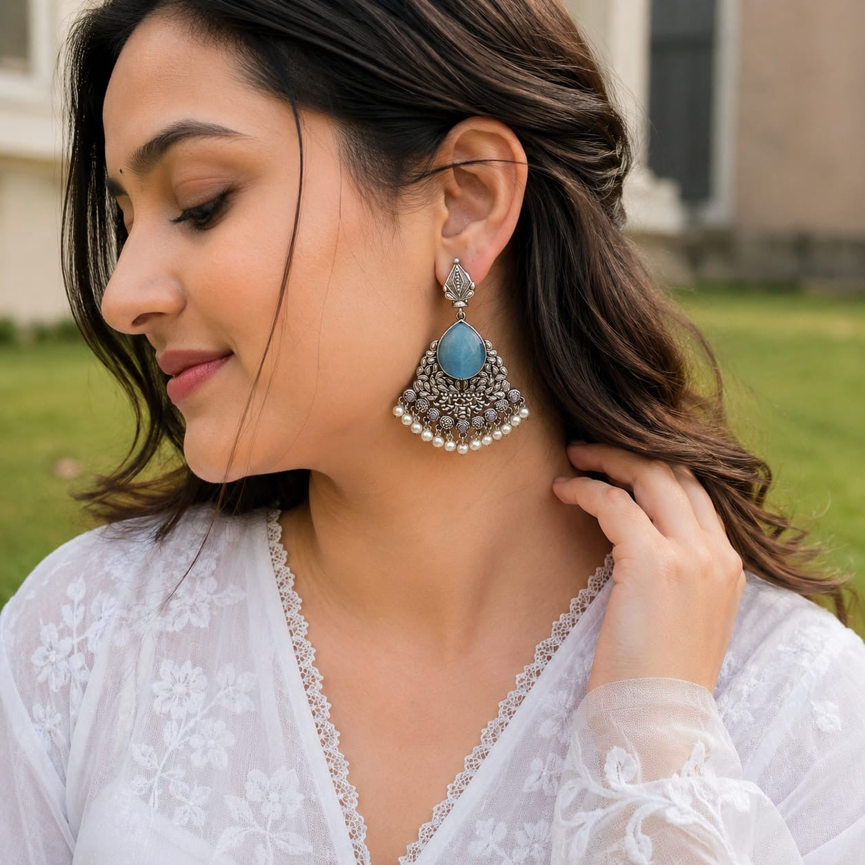 Monalisa stone Statement light-weighted  Silver Earrings