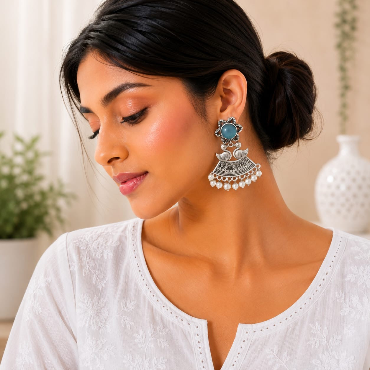 Monalisa stone Statement light-weighted  Silver Earrings
