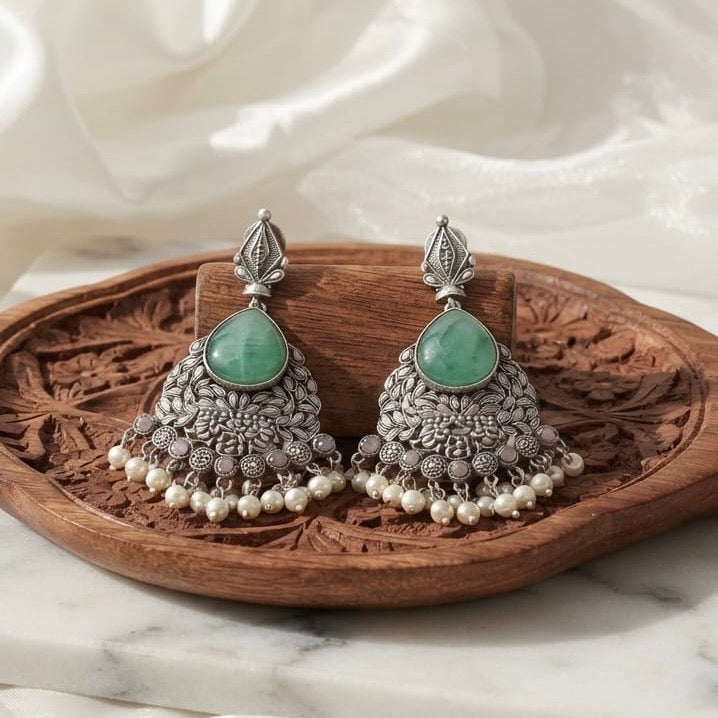 Monalisa stone Statement light-weighted  Silver Earrings