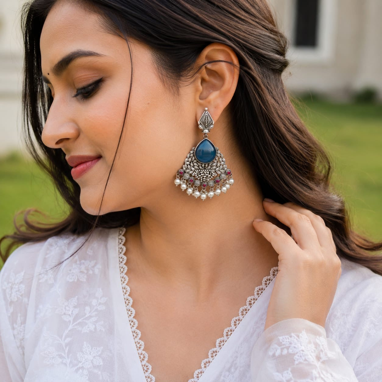 Monalisa stone Statement light-weighted  Silver Earrings
