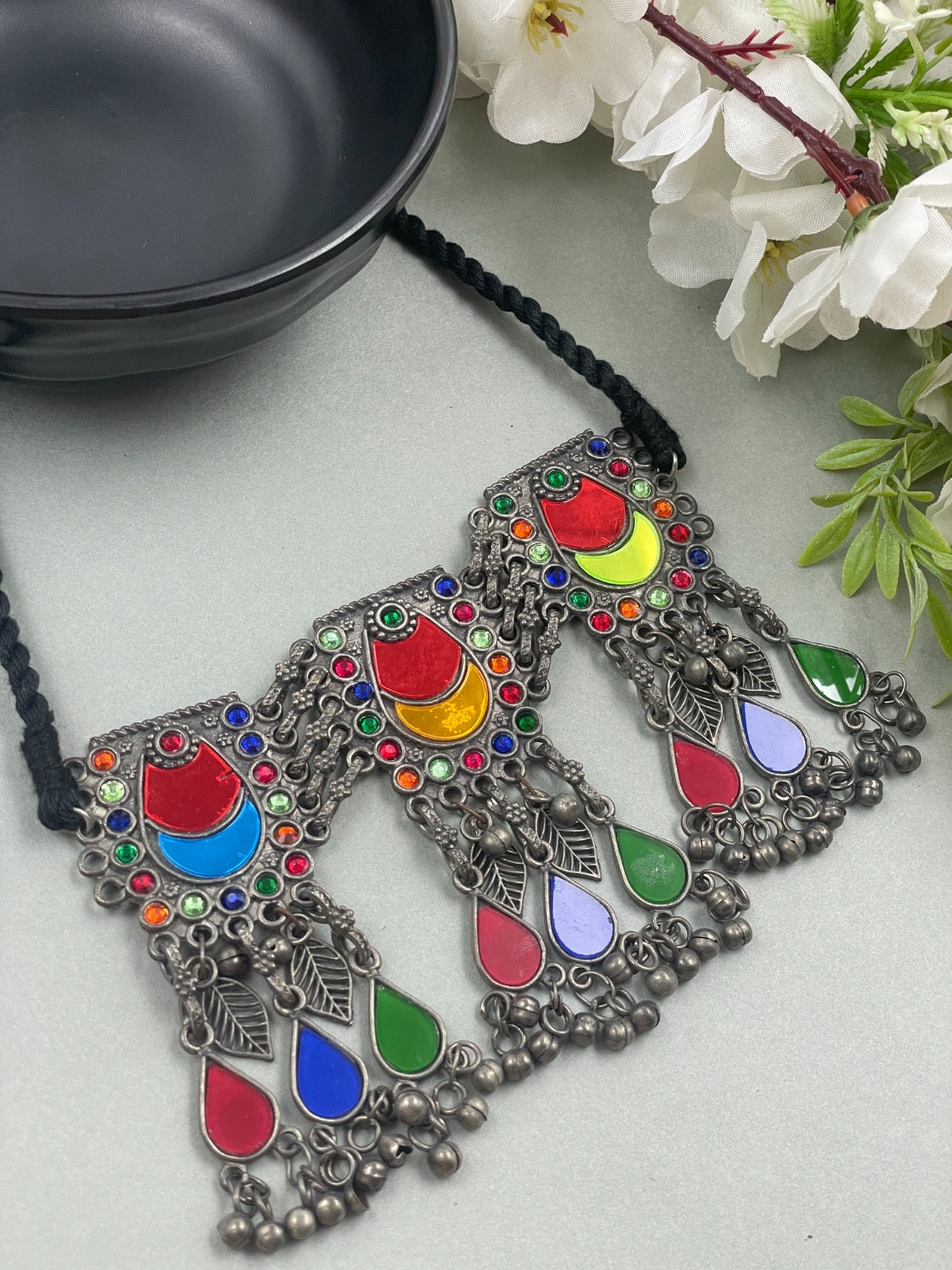 Meenakari Necklace oxidised German silver Necklaces saree kurta Bloom - By Sushmita India Navratri Diwali Ganpati holi Eid