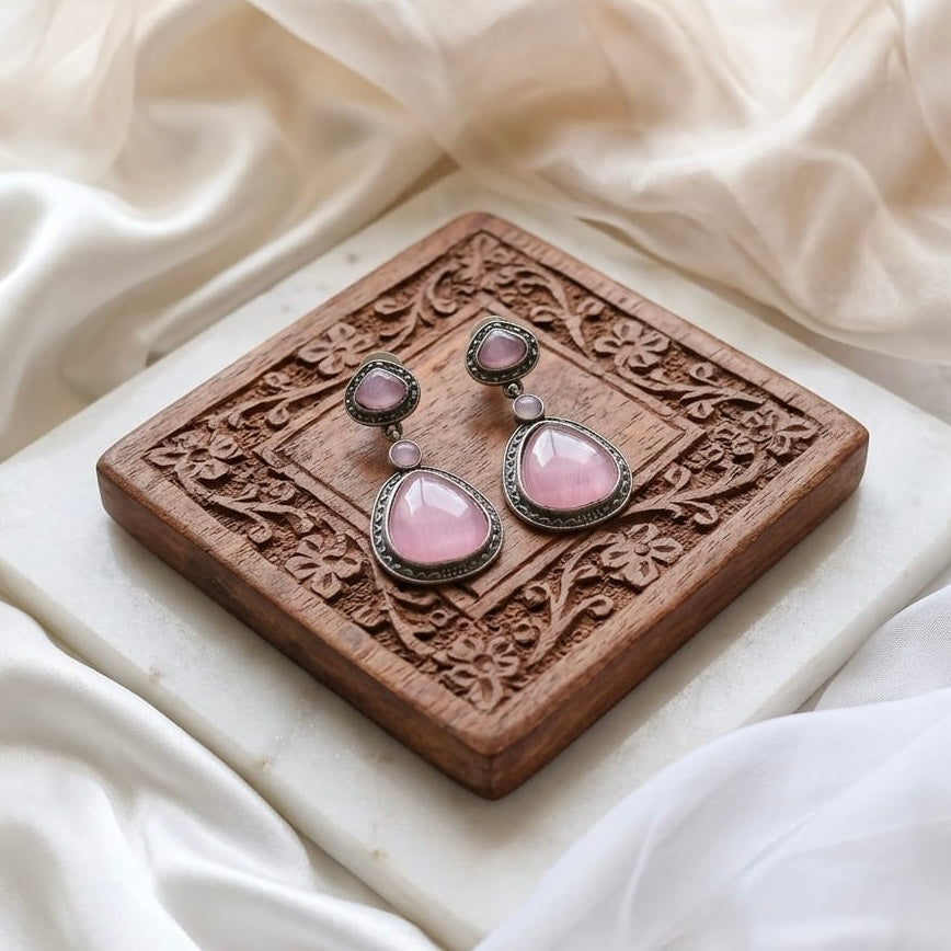 Monalisa stone Statement light-weighted  Silver Earrings