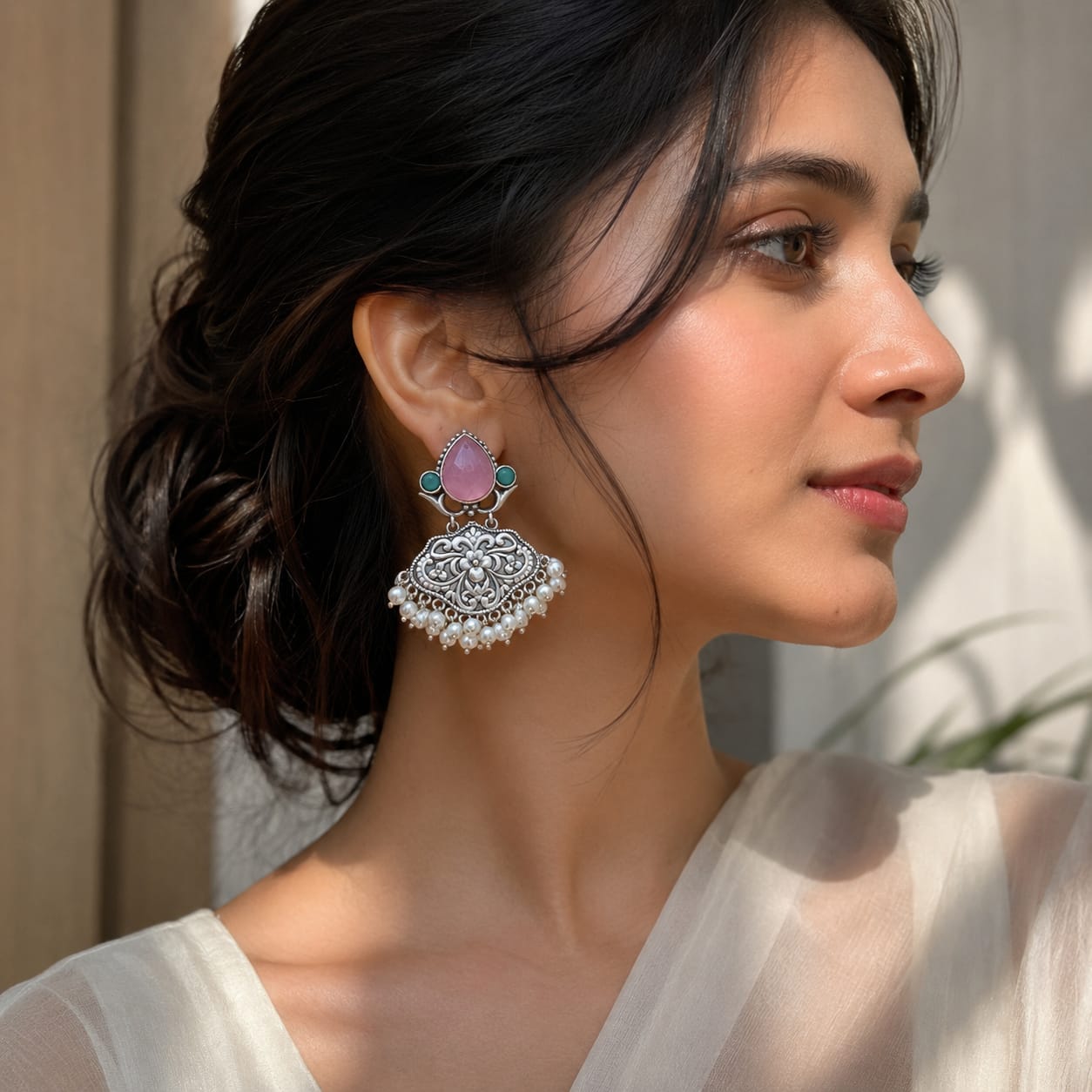 Monalisa stone Statement light-weighted  Silver Earrings