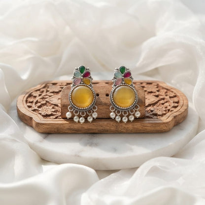 Monalisa stone Statement light-weighted  Silver Earrings