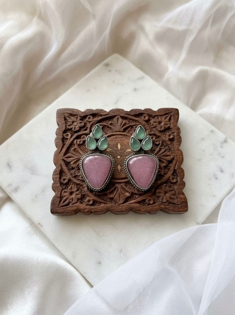 Monalisa stone Statement light-weighted  Silver Earrings