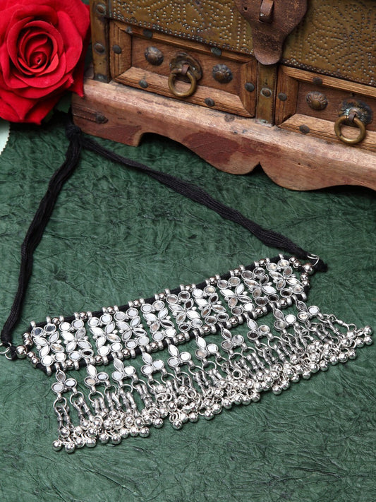 MIRROR TASSELED CHOKER NECKLACE - Bloom - By Sushmita