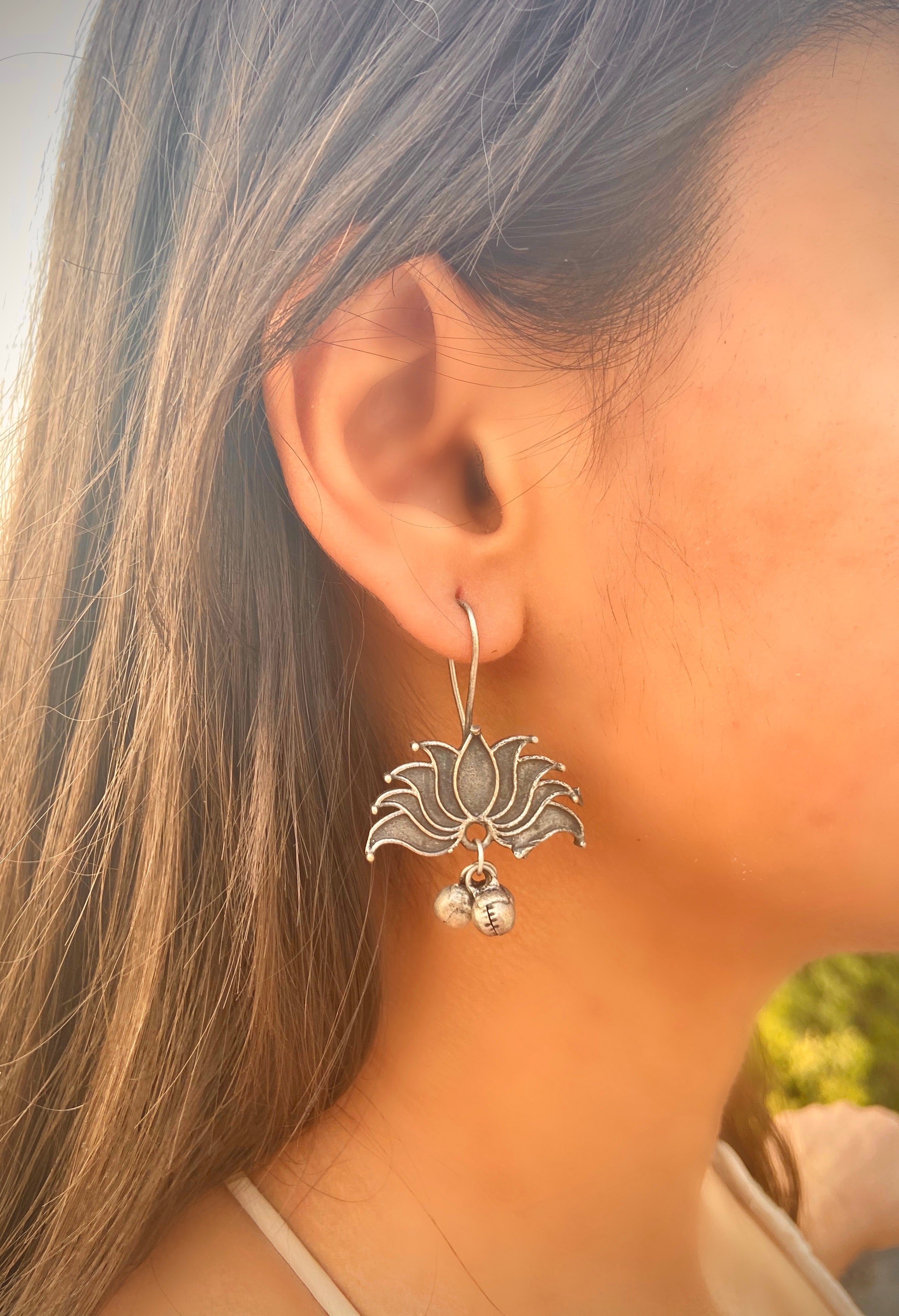 Silver deals lotus earrings