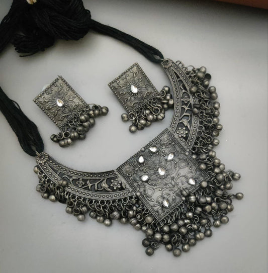 Black Polished Necklace Set - Bloom - By Sushmita