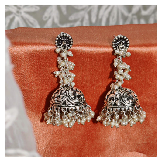 Mustafa White Pearl Jhumka - Bloom - By Sushmita